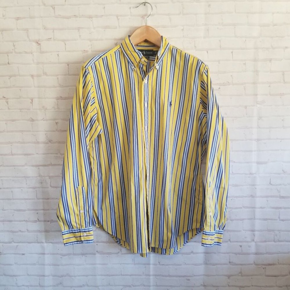 Ralph Lauren Shirt Mens Large Blue Yellow Button Up Long Sleeve Classic Preppy